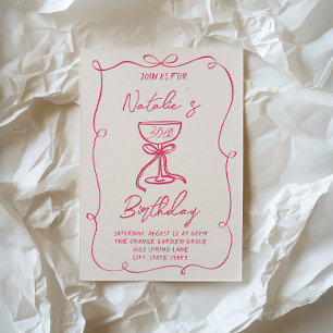 Invitation Martini à la bow rose à la main 30e Anniversaire