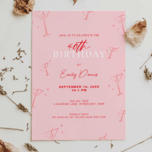 Invitation Martini à main Whimsical 40e fête d'anniversaire