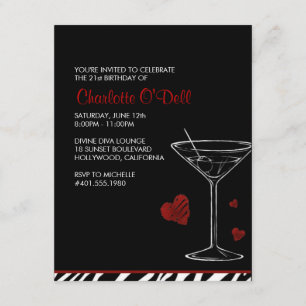 Invitation martini amour/ coeur; fête d'anniversaire