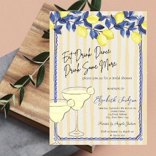 Invitation Martini Aquarelle Citrons Bleus Rayures Jaunes
