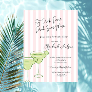 Invitation Martini aquarelle rayures roses Baby Shower