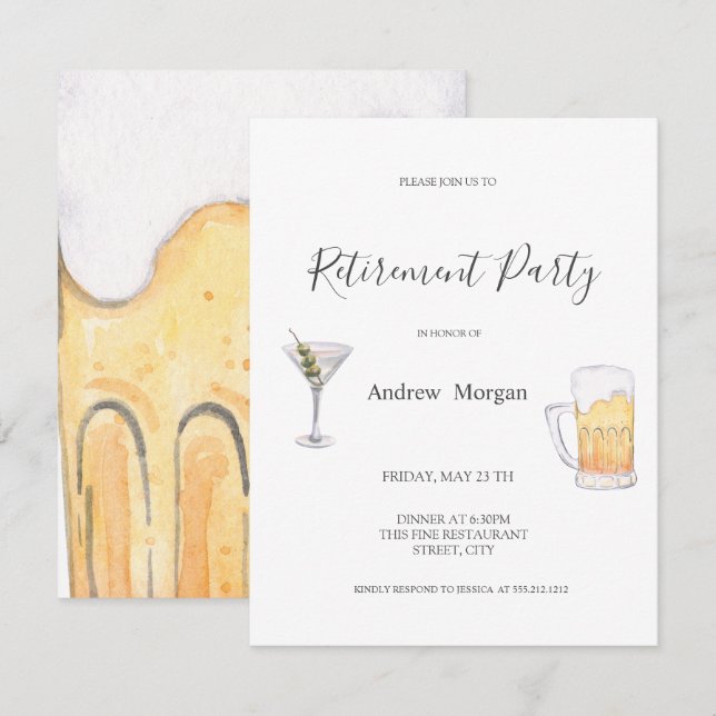 Invitation Martini Aquarelle, Retraite de bière (Devant / Derrière)