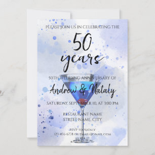 Invitation Martini bleu cocktail sur fond blanc