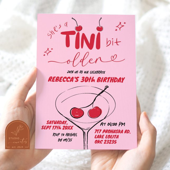 Invitation Martini Cerise Levée à la main rose Anniversaire (Créateur téléchargé)