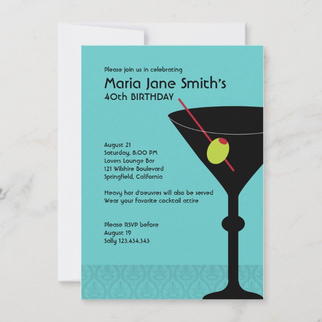Invitation Martini Cocktail Party Anniversaire (Devant)