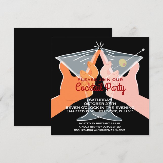 Invitation Martini élégants de cocktail (Devant / Derrière)