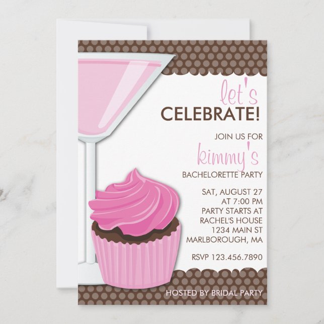 Invitation Martini et petit gâteau Bachelorette (Devant)