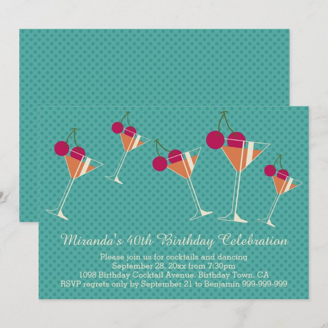Invitation Martini moderne Cocktail 40e anniversaire (Devant / Derrière)
