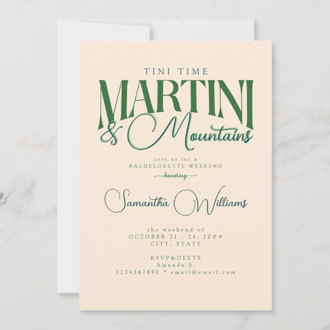 Invitation Martini & Montagnes Glamping Bachelorette Week-end (Devant)