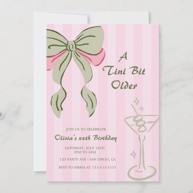 Invitation Martini Tini Bit Anniversaire Adulte Bow Anniversa (Devant)