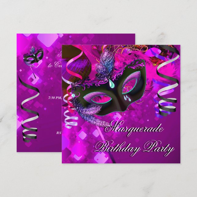 Invitation Mascarade Anniversaire Masquerade Masque de fête v (Devant / Derrière)