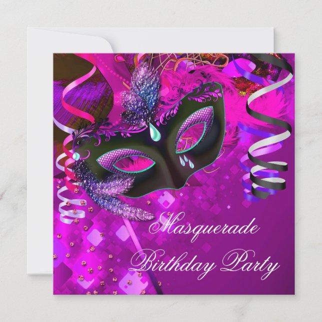 Invitation Mascarade Anniversaire Masquerade Masque de fête v (Devant)