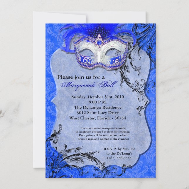 Invitation Mascarade bleu Mascarade Masque Masque Costume Hal (Devant)