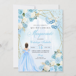 Invitation Mascarade Cendrillon bleu clair Quinceanera