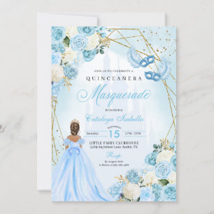Invitation Mascarade Cendrillon bleu clair Quinceanera