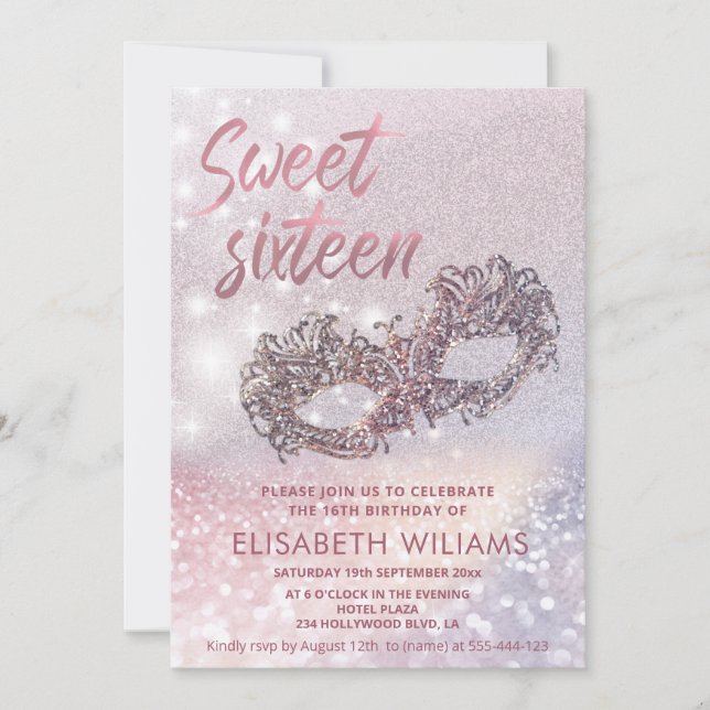 Invitation Mascarade charmant scintillant ombre (Devant)