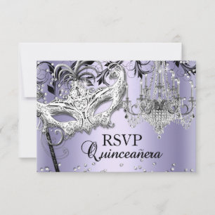 Invitation Mascarade de chandelier violet Quinceanera RSVP