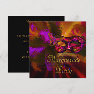 Invitation Mascarade de fête noir violet rouge Mardi Gras