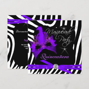 Invitation Mascarade de la fête de Quinceanera Zèbre pourpre