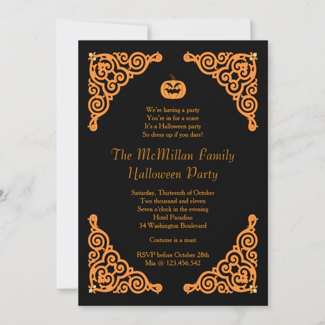 Invitation Mascarade de minuit Halloween Costume Party (Devant)