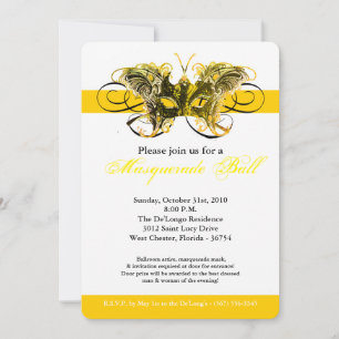 Invitation Mascarade de papillon jaune costume Mascarade Hall