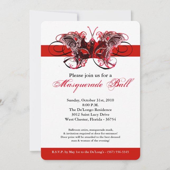 Invitation Mascarade de papillon rouge costume Halloween (Devant)