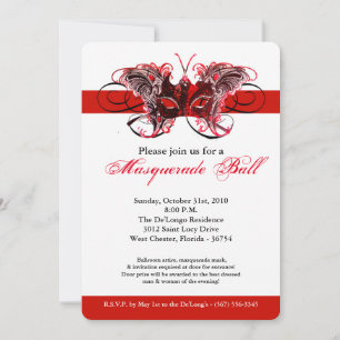 Invitation Mascarade de papillon rouge costume Halloween