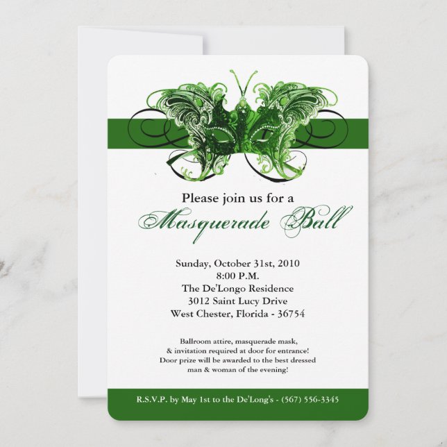 Invitation Mascarade de papillon vert costume Halloween (Devant)