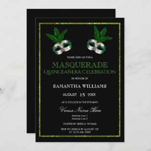 Invitation Mascarade de Parties scintillant vertes Glitzy Qui