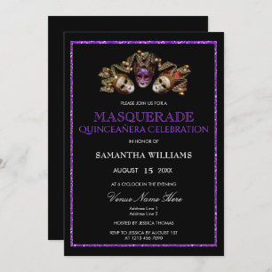 Invitation Mascarade de Parties scintillant violet glamour Qu