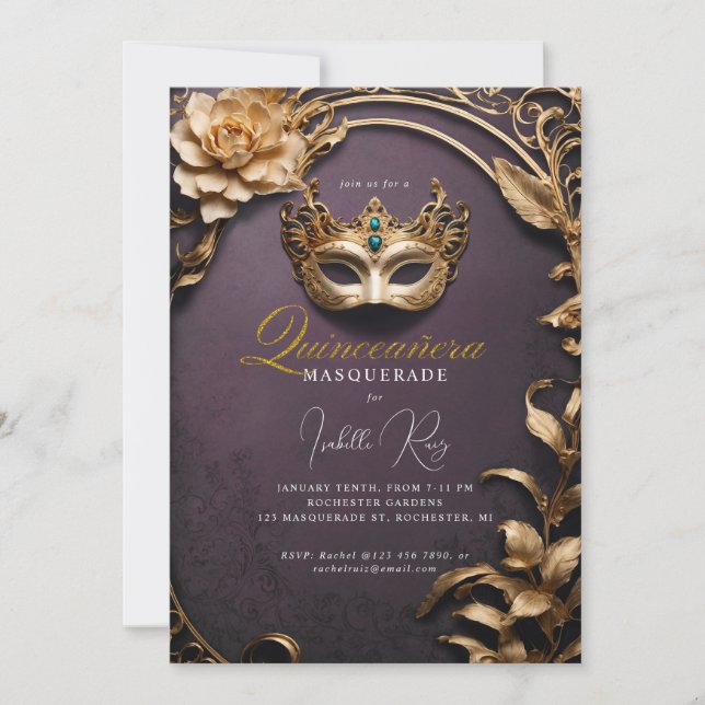 Invitation Mascarade de Quinceañera (Devant)