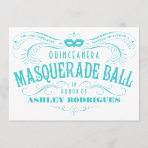 Invitation mascarade de Quinceanera blanche et tur