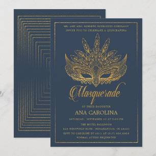 Invitation Mascarade de Quinceañera, Parties scintillant d'or