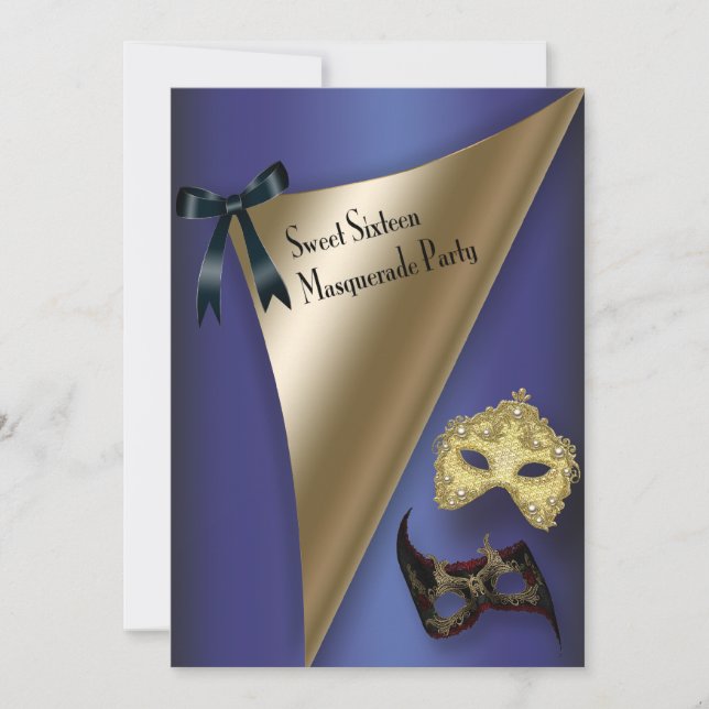 Invitation Mascarade de Sweet sixteen de masques d'or violet (Devant)