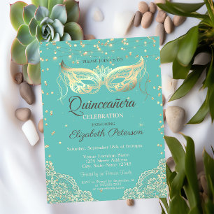 Invitation Mascarade, Dentelle, Diamants Vert Menthe Robe de