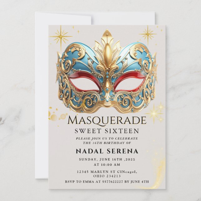 Invitation mascarade dorée (Devant)