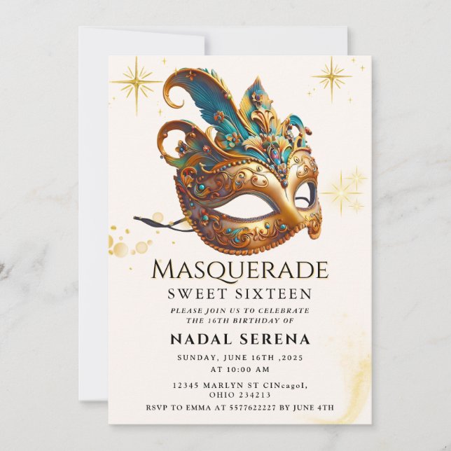 Invitation mascarade dorée (Devant)