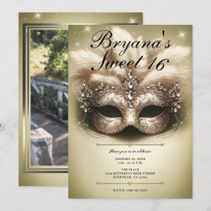 Invitation Mascarade Dorée Anniversaire 16 Ans Photo Naissanc