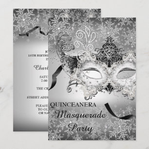 Invitation Mascarade du flocon de neige en argent Quinceanera