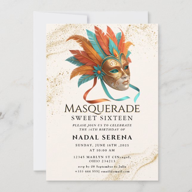 Invitation mascarade en or (Devant)