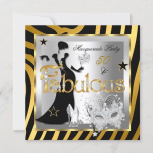 Invitation Mascarade Fabuleux 50 Zèbre Or Argent Noir