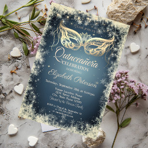 Invitation Mascarade, Flocons de neige Masque d'or Quinceañer