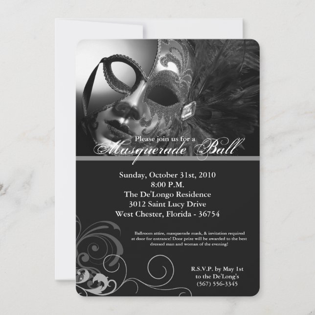 Invitation Mascarade Gris Mascarade Masque Masque Masque Cost (Devant)