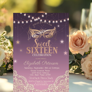 Invitation Mascarade,Guirlandes,Lace Sweet 16