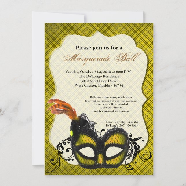 Invitation Mascarade Jaune Mascarade Masque Costume de bal Ha (Devant)