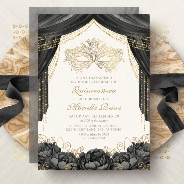 Invitation Mascarade Mascarade Masque Elégante Quinceanera No (Créateur téléchargé)