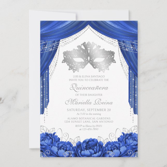 Invitation Mascarade Mascarade Royal Blue Quinceanera (Devant)