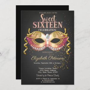 Invitation Mascarade, Masque, Confetti Sweet 16