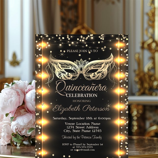 Invitation Mascarade, Masque, Diamants, Lumières Quinceañera (Créateur téléchargé)