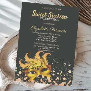 Invitation Mascarade,Masque,Paillettes,Confettis Sweet 16